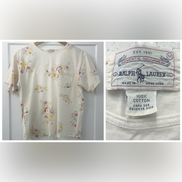 Ralph Lauren 1980s Floral Top Womens M AUTHENTIC ROUGHWEAR MADE IN HONG KONG VTG - Picture 1 of 7